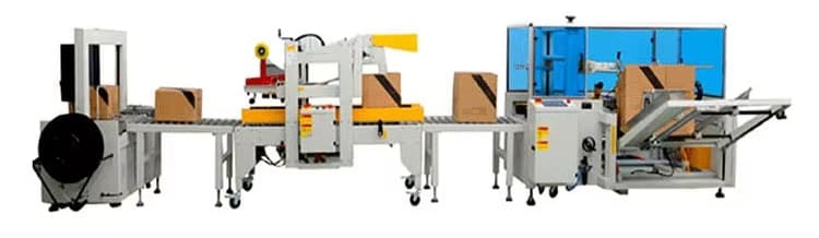 Box packing line on white background